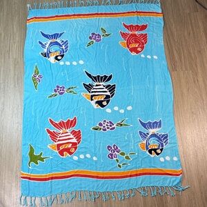 Vibrant Fish Design Scarf in Blue and Red